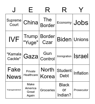 September 2024 Presidential Debate Bingo Card