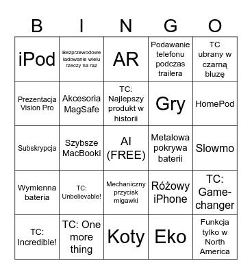 Konferencja Apple 2024 Bingo Card