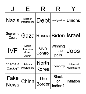 September 2024 Presidential Debate Bingo Card