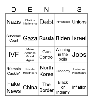 September 2024 Presidential Debate Bingo Card