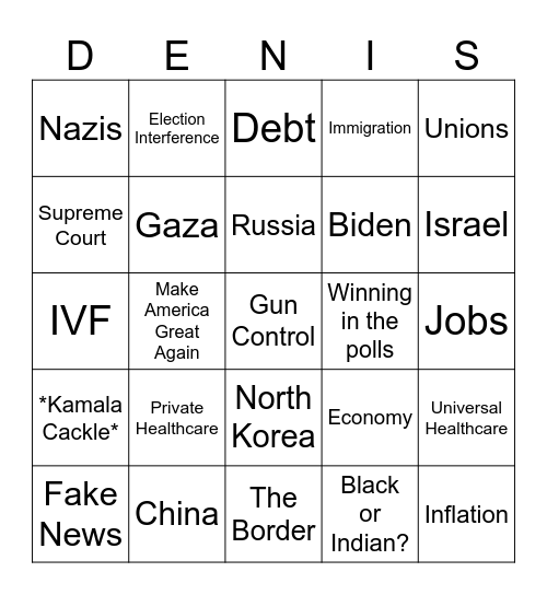 September 2024 Presidential Debate Bingo Card