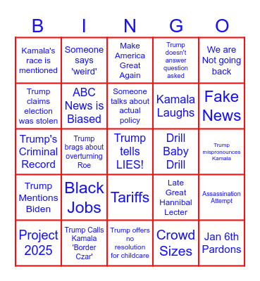 Presidential Debate BINGO '24 Bingo Card