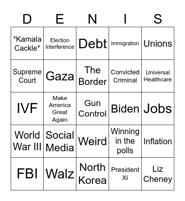 September 2024 Presidential Debate Bingo Card