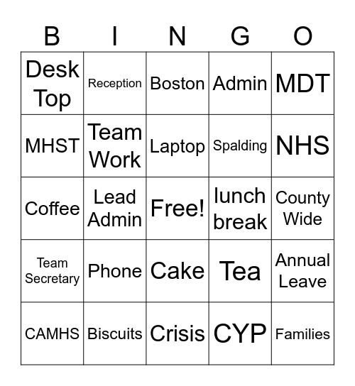 Team Admin Bingo Card