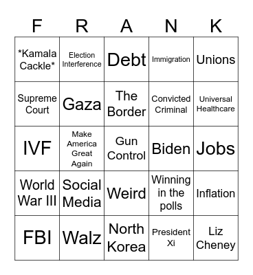 September 2024 Presidential Debate Bingo Card