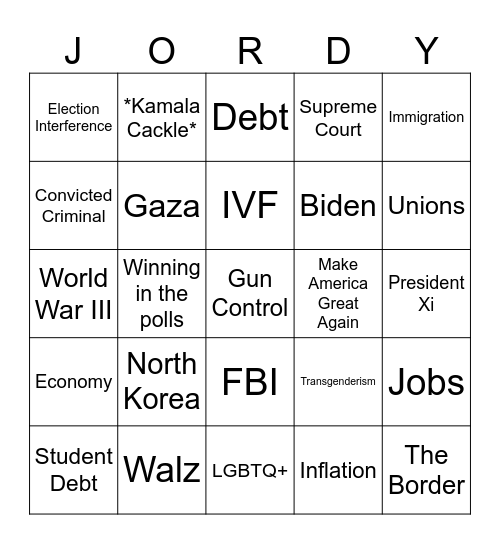 September 2024 Presidential Debate Bingo Card