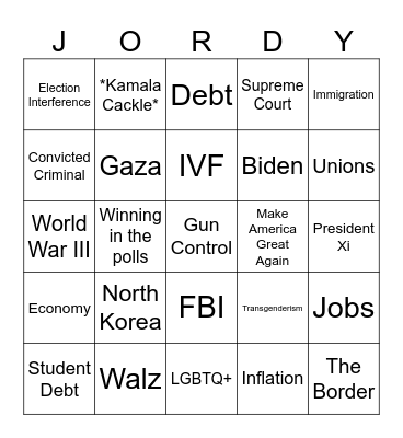 September 2024 Presidential Debate Bingo Card