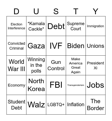 September 2024 Presidential Debate Bingo Card