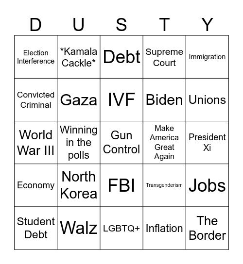 September 2024 Presidential Debate Bingo Card