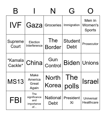 September 2024 Presidential Debate Bingo Card