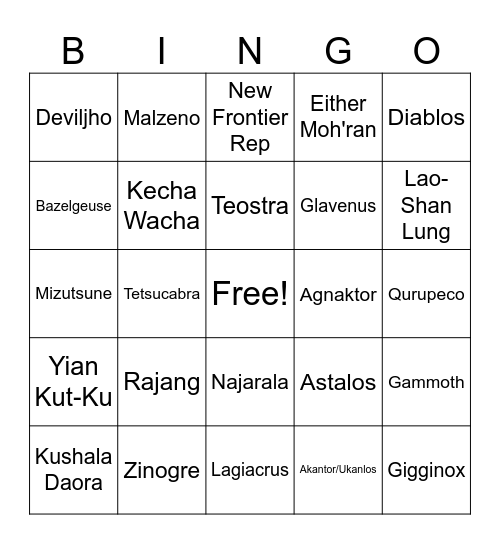 MH Wilds Returning Monster Bingo Card