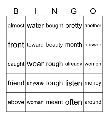 Red Words Bingo v4 Bingo Card