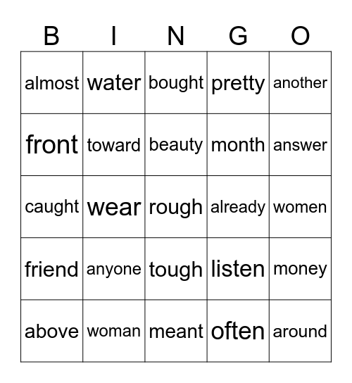 Red Words Bingo v4 Bingo Card