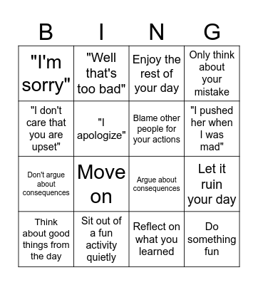 Responsibility Bingo Card