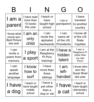 Pico Training Bingo Card