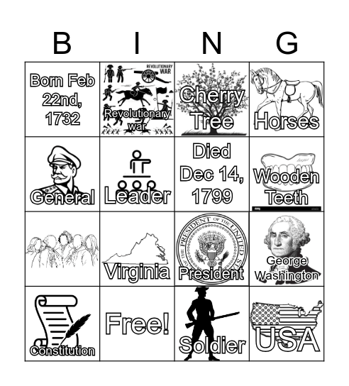 George Washington Bingo Card