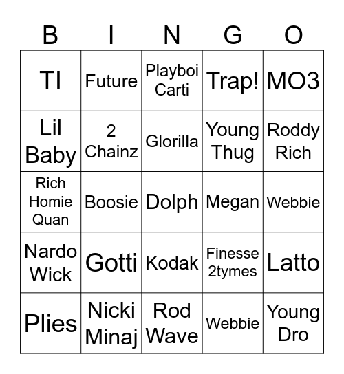 Trap Bingo Card