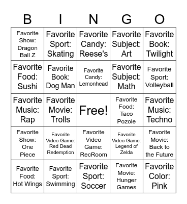 Davis Period 4 Bingo Card