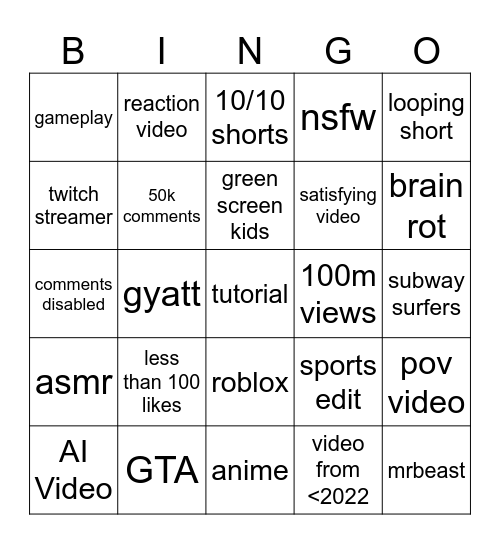 Untitled Bingo Card