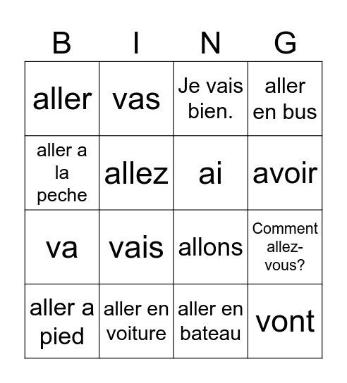 aller Bingo Card