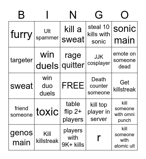 Untitled Bingo Card