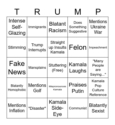 Presidential Debate Sept. 2024 Bingo Card