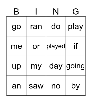 Sight Words 3 Bingo Card