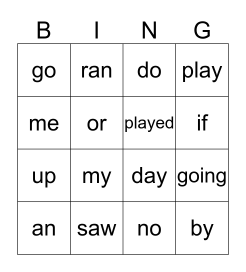 Sight Words 3 Bingo Card