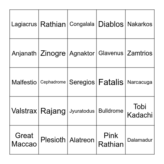 Returning Monsters Bingo Card