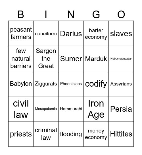 2.1-2.2 Bingo Card