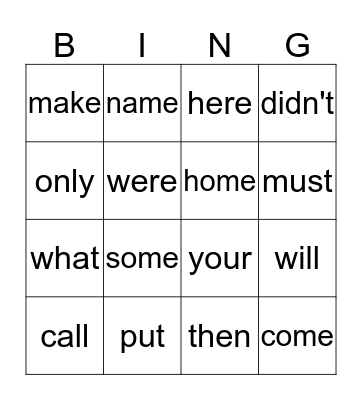 Sight Words 6 Bingo Card