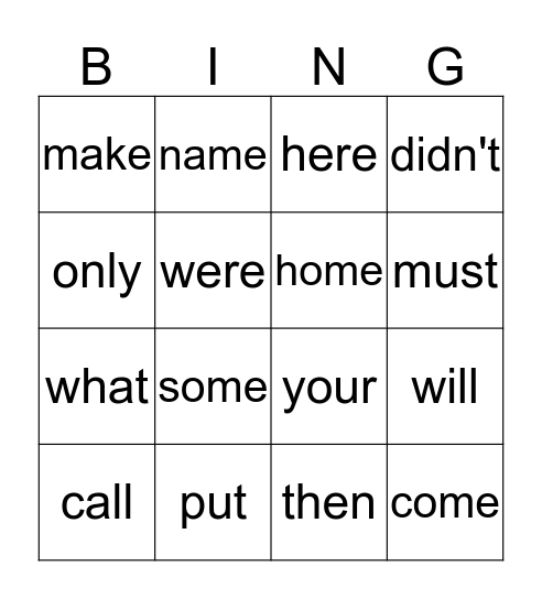 Sight Words 6 Bingo Card