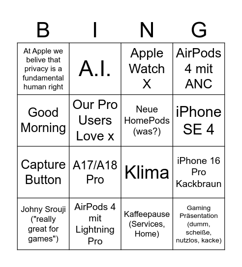 Apple Event Bingo Card