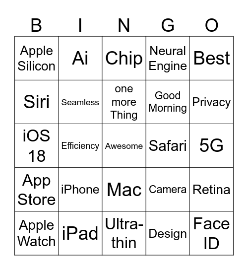 Apple Keynote 2024 Bingo Card