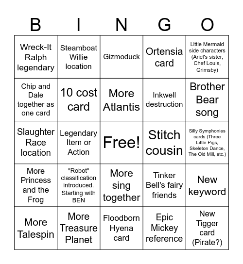 Lorcana Set 6 Bingo Card