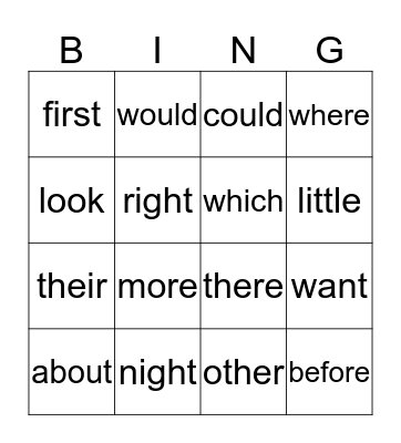 Sight Words 7 Bingo Card