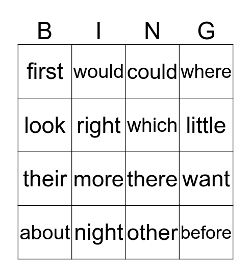 Sight Words 7 Bingo Card