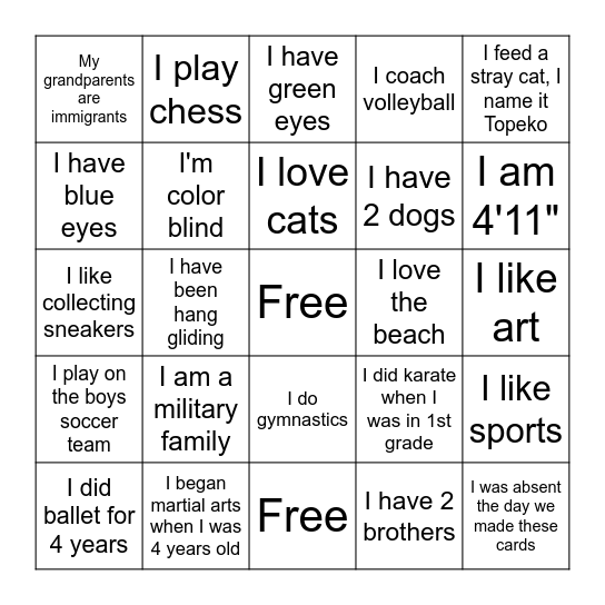 B4 Bingo Card