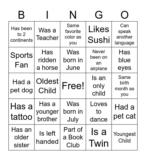 Human Bingo Card