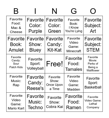 Davis Period 6 Bingo Card