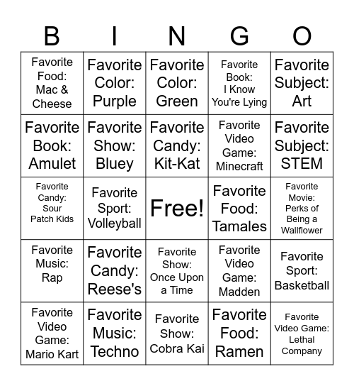 Davis Period 6 Bingo Card