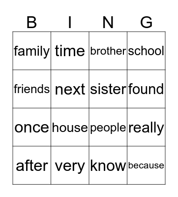 Sight words 8 Bingo Card