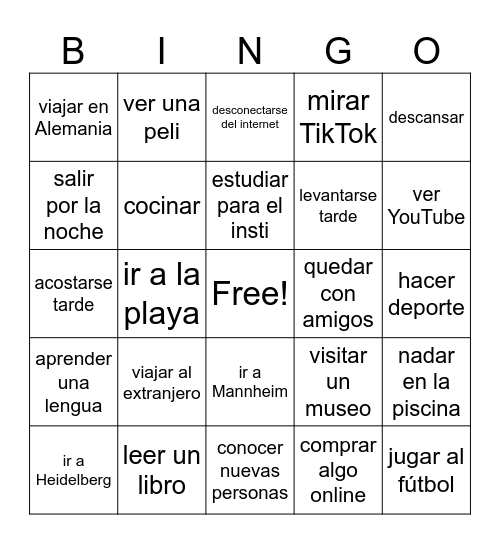 Las vacaciones Bingo Card