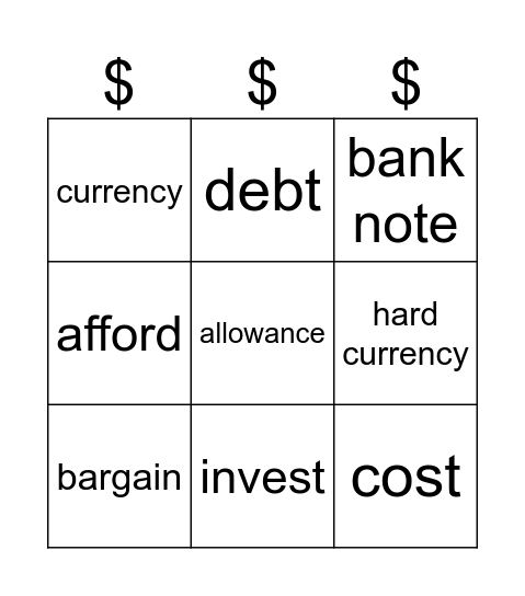 Money Bingo Card