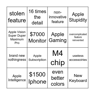 Apple Keynote 9 September Bingo Card