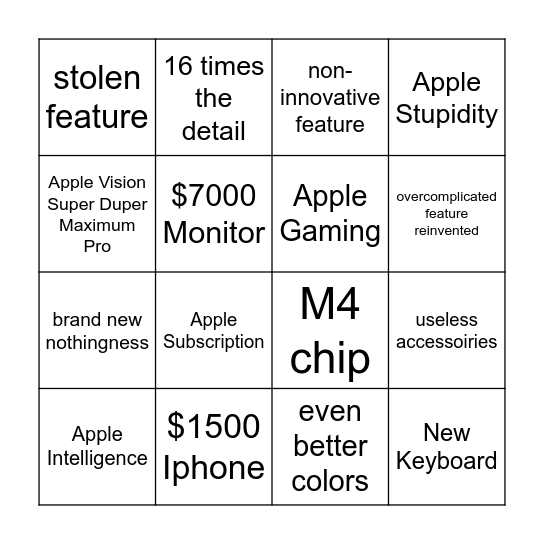 Apple Keynote 9 September Bingo Card