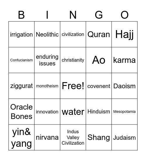 World History - A Bingo Card