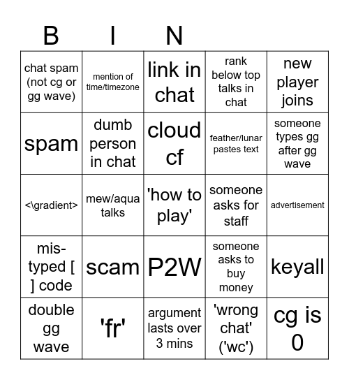 FadeCloud Bingo Card