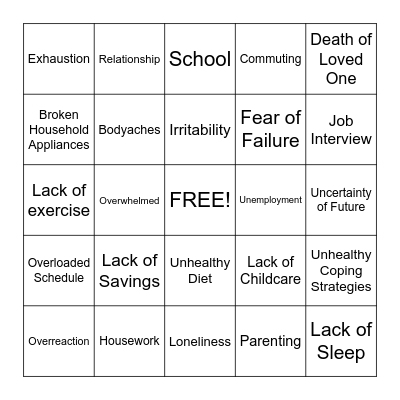Stress Bingo Card