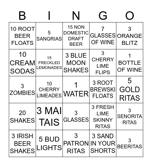 BEV SALE BINGO Card